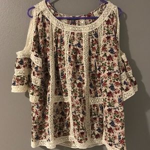 Floral Printed, Cold Shoulder, Top